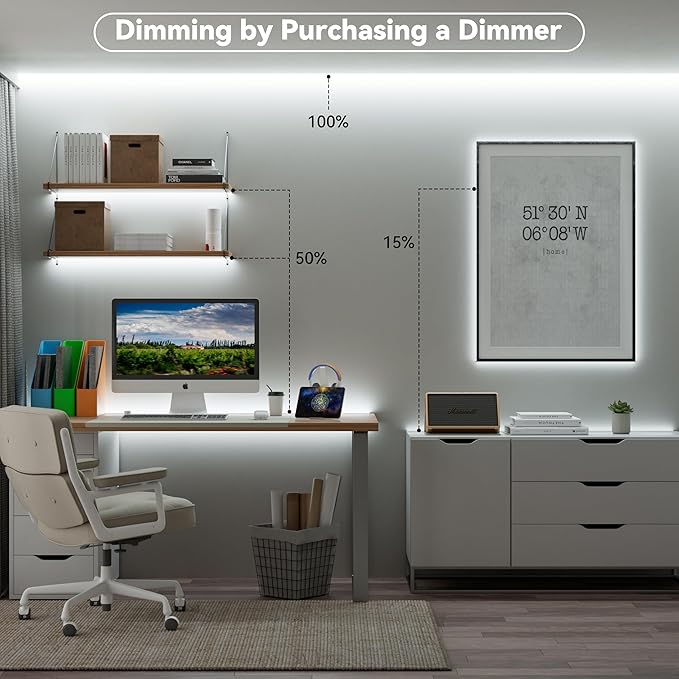 MIWISE COB LED Strip 20ft/6.1m,CRI 90+ Daylight White 6000K High Lumen Super Bright Flexible DC24V LED Tape Light,for Cabinet Home Office DIY Lighting Projects(Adapter & Controller NOT Included)