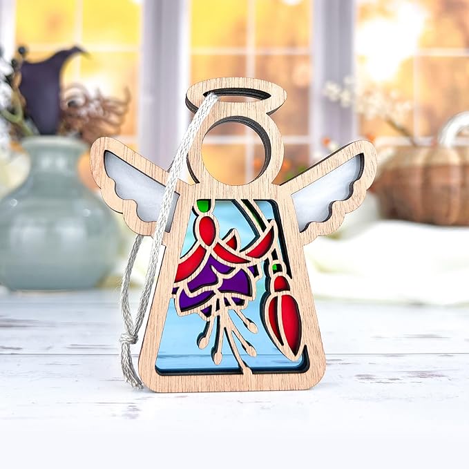 3.5" (H) Fuchsia Christmas Ornaments - Hanging Suncatcher Indoor - in Loving Memory Keepsakes - Flower Angel Figurine