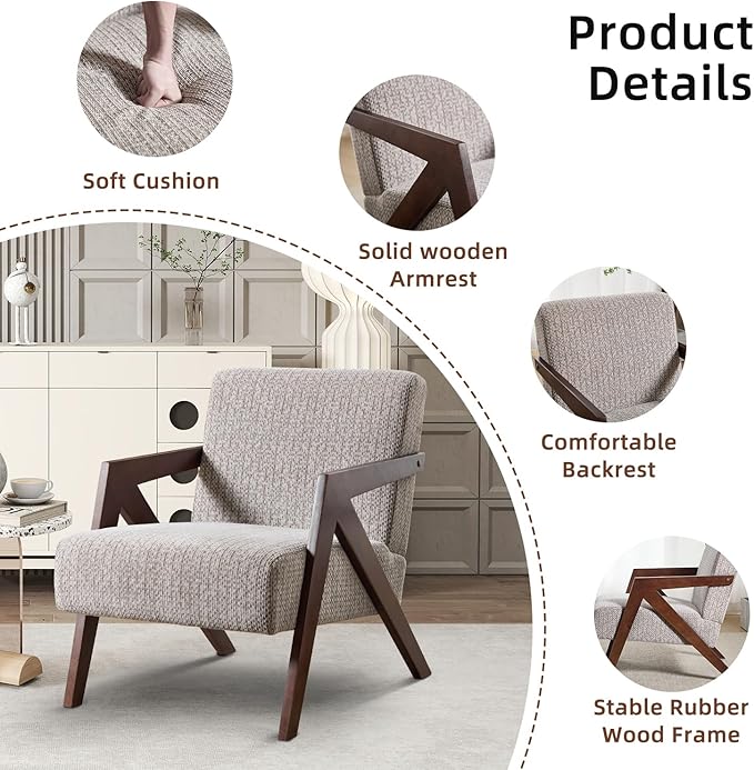 INZOY Accent Chairs Set of 2, Mid Century Modern Accent Chair with Wood Frame, Upholstered Reading Armchair with Soft Linen Fabric, Accent Chair for Living Room Bedroom Apartment, Easy Assembly, Grey