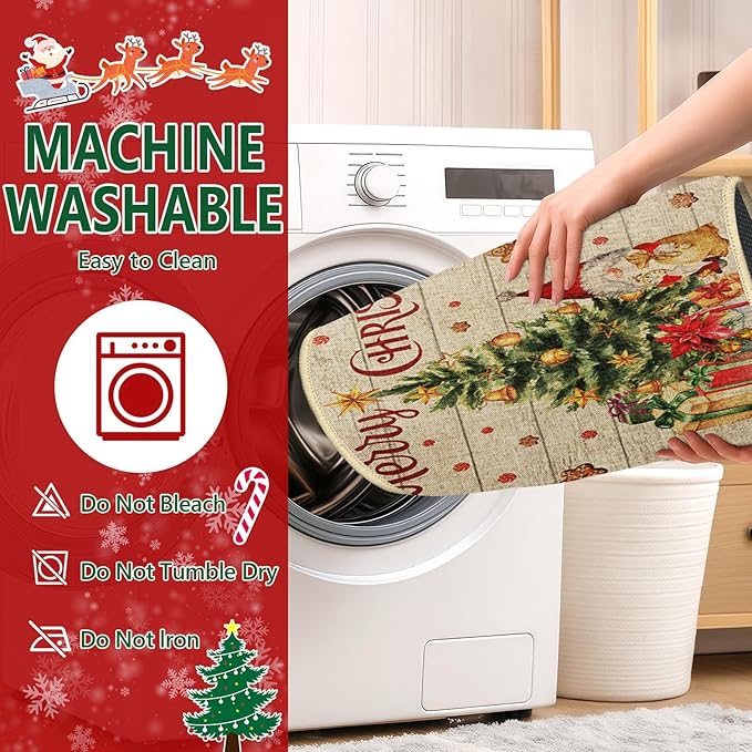 Christmas Trucks Gingerbread Gnome Kitchen Rugs and Mats Non Skid Washable Set of 2, Xmas Kitchen Mats for Floor Decor