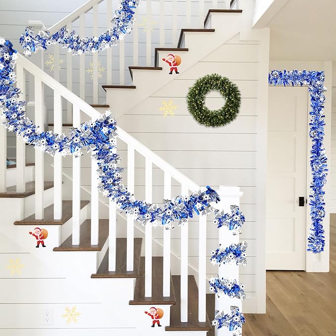 Hanukkah Decorations 2 Pack Total 36 FT Hanukkah Tinsel Garland with Menorah Star of David Silver Ornaments Blue Metallic Streamers Decor, Indoor Outdoor Chanukah Decorations for Home Party Supplies