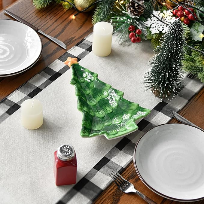 Artoid Mode Waterclor Buffalo Plaid Christmas Trees Merry Xmas Table Runner, Seasonal Winter Holiday Kitchen Dining Table Decoration for Indoor Outdoor Home Party Decor 13 x 108 Inch