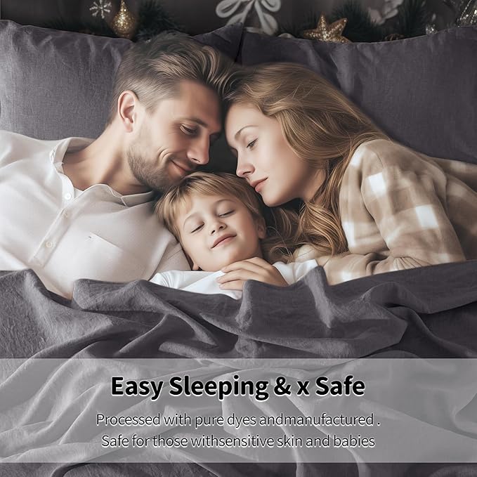 LBRO2M 100% Linen Sheet Set Queen Size, Bed Sheets 4 Piece Sets, Solid Color Natural Flax Bed Sheets Soft Breathable Bedding,16" Deep Pocket,All Season (Queen, Dark Grey)