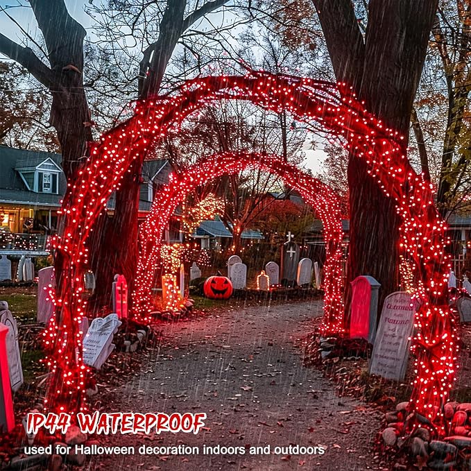 JMEXSUSS 150 LED Red Halloween Lights Indoor Outdoor Waterproof, Connectable 59 Ft Red String Lights Plug in, 8 Modes Christmas Light for Bedroom Patio Party Halloween Decor