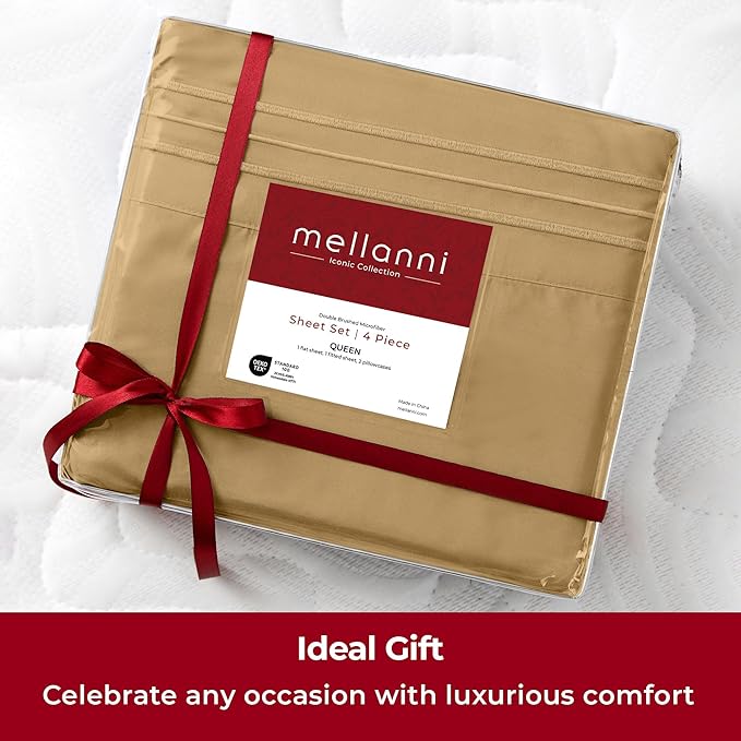 Mellanni Twin Sheets Set - 3 PC Iconic Collection Bedding - Hotel Luxury, Extra Soft, Cooling Bed Sheets - Wrinkle, Fade, Stain Resistant (Twin, Gold)
