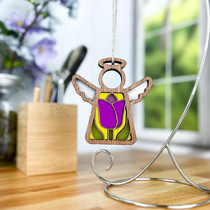Tulip Ornament - Pink Flower Decorations - Tiered Tray Decor - Unique Christmas Tree Decorations - Sister Birthday Gift Ideas - Wooden - 3.5" (H)