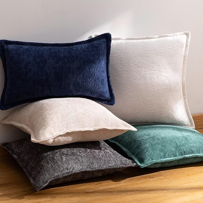 Green Decorative Throw Pillow Covers 12x20 Inch Set of 2 Cozy Soild Chenille Cushion Cases Soft Textured Lumbar Couch Pillows Cover Boho Accent Farmhouse Pillowcases for Sofa Bed