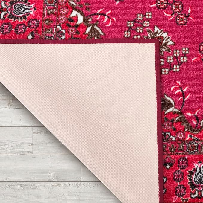 Antep Rugs Alfombras Oriental Traditional 3x5 Non-Skid (Non-Slip) Low Profile Pile Rubber Backing Indoor Area Rugs (Pink, 3' x 5')