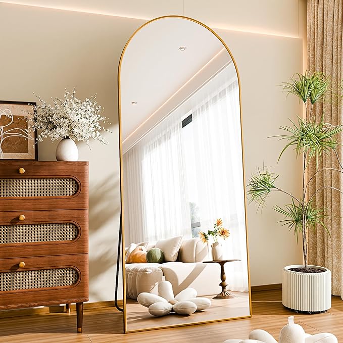 SUNQUEEN 71"x28" Floor Mirror Full Length, Arched Full Length Mirror with Stand, Full Body Mirrors for Bedroom Living Room or Cloakroom Gold