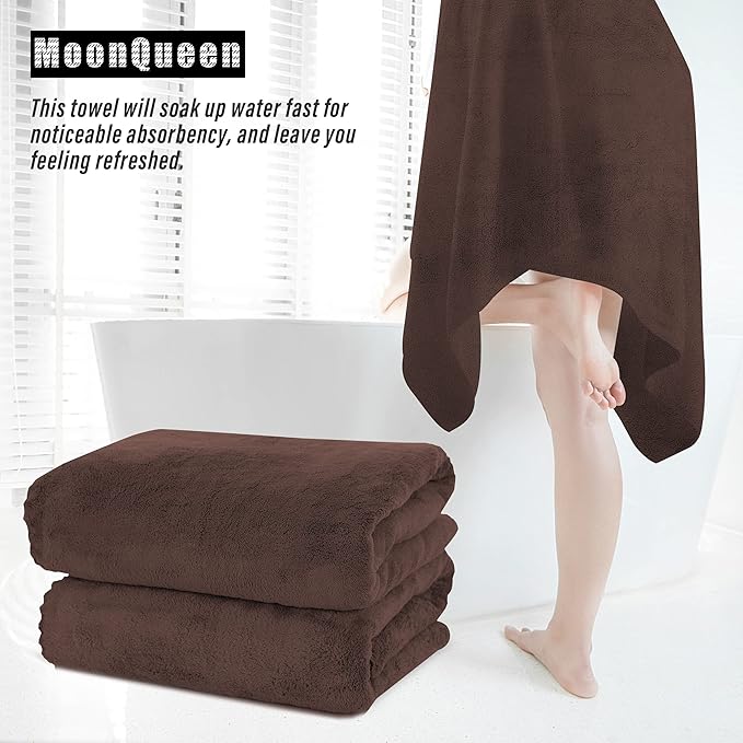 MOONQUEEN 2 Pack Premium Bath Towel Set - Quick Drying - Microfiber Coral Velvet Highly Absorbent Towels - Multipurpose Use as Bath Fitness, Bathroom, Shower, Sports, Yoga Towel (Wood Brown)