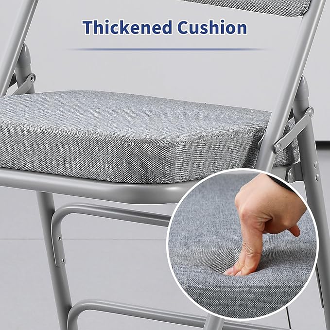 KAIHAOWIN Padded Folding Chairs Upholstered Single Foldable Chair with Ultra Thick Padded Seat Comfortable Metal Chairs Indoor with Comfortable Fabric Cushion for Indoor-Grey