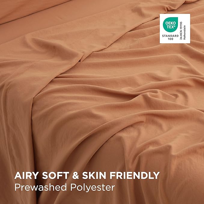 Bedsure Deep Pocket Queen Sheets - 6 Piece, Prewashed Ultra-Soft Queen Sheet Set, Fits Mattresses Up to 18 Inches Thick, Breathable & Secure Fit, Hotel Luxury Bedding, Burnt Orange