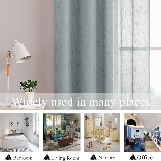 Linen Sheer Window Curtain Panel Pairs 108 Inches Extra Long for Living Room with Grommets/Eyelets Rustic Window Treament Drape Set Bedroom Farmhouse- 2 Panels, Spa/Light Teal, 54x108 Inch
