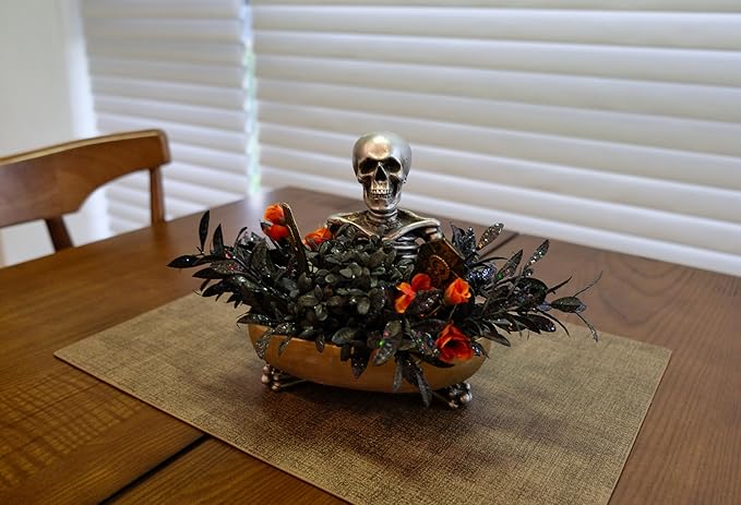 Halloween Decor Skull Table Centerpiece - Halloween Skull Bowl Decoraiton for Home Indoor Room Table Shelf Mantel - Resin Statue, 8 Inch Wide