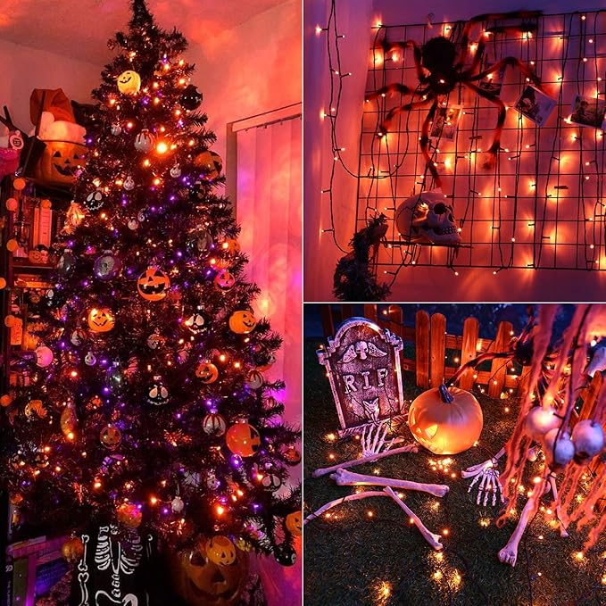 BrizLabs Halloween Orange Lights, 78.74ft 240 LED Orange String Lights, Connectable Mini Lights, 8 Modes Plug-in LED String Lights Waterproof for Outside Xmas Tree Decor