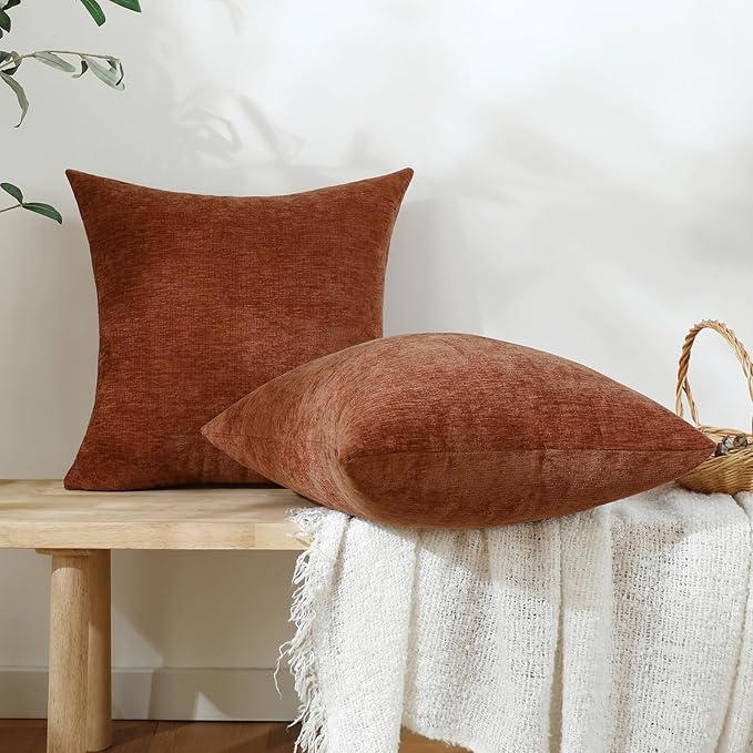 Jeneoo Terracotta Decorative Throw Pillow Covers Soft Chenille Comfy Square Couch Cushion Cases for Living Room Sofa Decor (Set of 2, 20 x 20 Inches)
