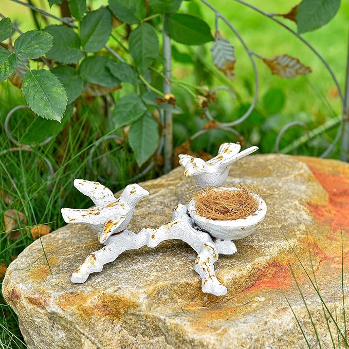 Sungmor Vintage Cast Iron Tealight Candle Holder, Lovely & Beautiful Birds Nest Design, Unique Tabletop Shelf Home Decor Pieces, Small Birds Statue Candle Holders Coffee Table Centerpieces Decor