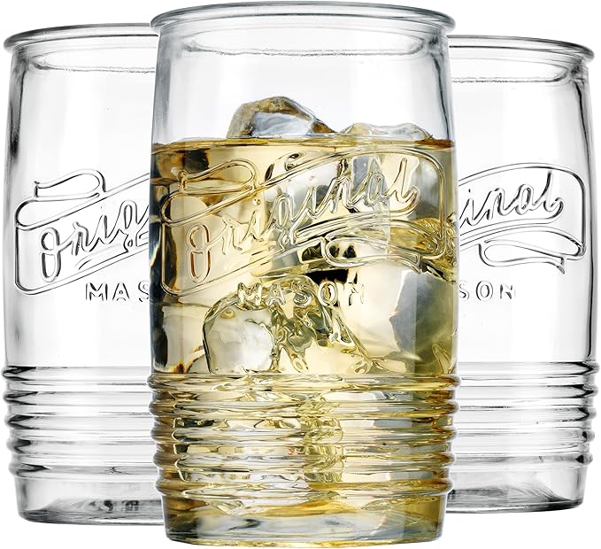 Glaver's Glass Tumbler Drinking Glasses Set of 4 – Genuine Artisan-Made Vintage Italian Original Mason – Elegant 20 Oz Clear Tumbler Glassware Set for Refreshing Drinks, Beverages, Iced Tea.