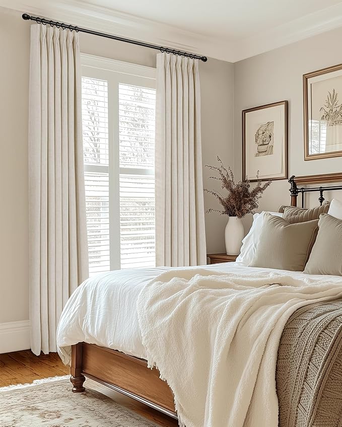 100% Blackout Shield Linen Look Textured Pinch Pleated Curtains Blackout Drapes 102 Inch Long 2 Panels Set, Faux Linen Blackout Curtains for Bedroom & Living Room, 40" W x 102" L, Cream