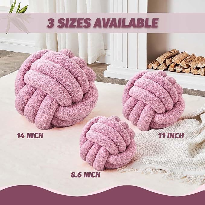 Uvvyui Knot Pillow Ball, Soft Home Decorative Pillows, Round Throw Pillow, Handmade Knotted Plush Pillow, Round Boucle Pillow Cushion (14 Inches Dusty Purple)
