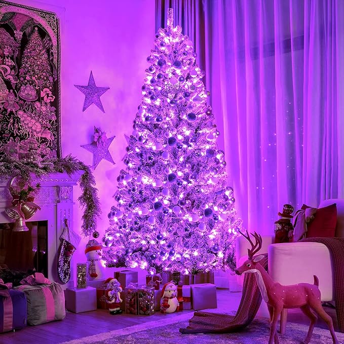 JMEXSUSS Purple Halloween Lights Clear Wire, 66ft 200 LED Purple String Christmas Lights Indoor Outdoor Waterproof Plug in for Tree Bedroom Indoor Party Halloween Decorations