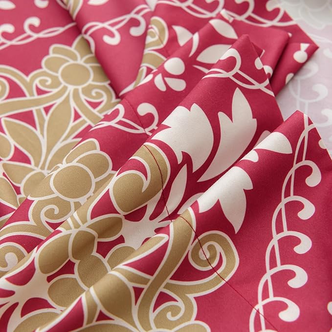 King Size Bed Sheets Set Deep Pockets - 6PC Floral Ultra Soft Microfiber Bed Sheets - Easy to Clean, 90 Thread Count Sheets with Fitted Sheet, Flat Sheet & Pillowcases (Burgundy Damask)
