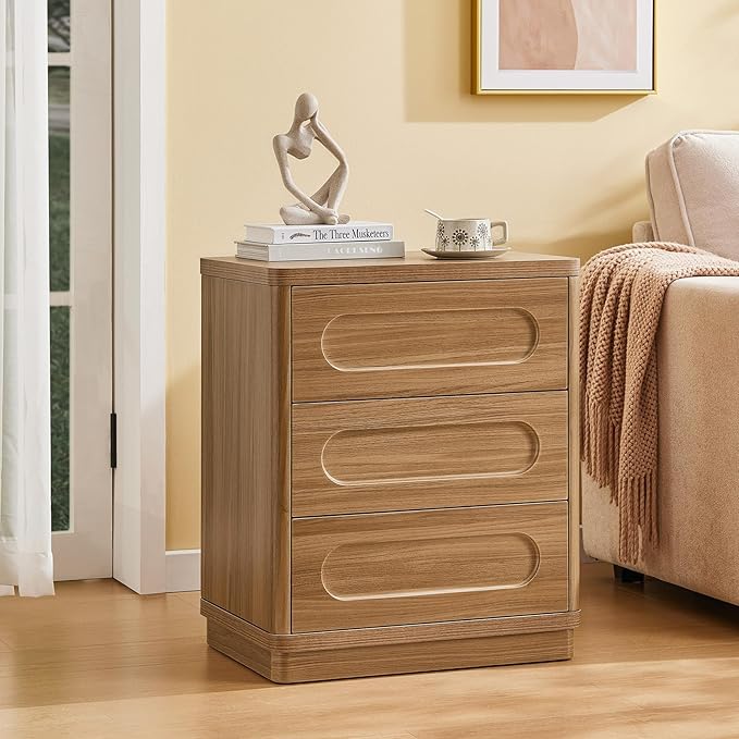 Night Stand Set of 2, Nightstand with 3 Drawers, 21.7"(W) x 15.8"(D) Large Night Stand Bedside Tables for Bedroom, Modern Storage Bedside Table for End Tables, Sofa, Oak Brown