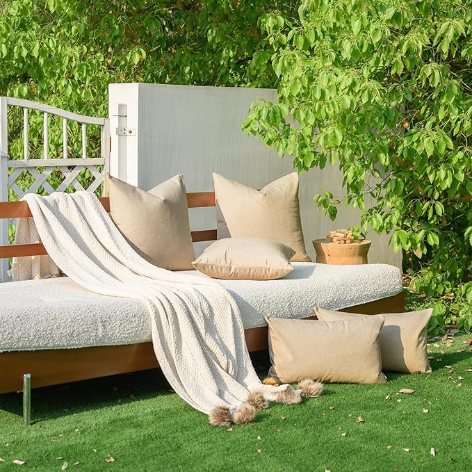 a moment Pack of 2 Beige Stain-Resistant Throw Pillow Covers Pet-Friendly Pillowcases Cushion Covers for Sofa Couch Bed Outdoor Waterproof 20x20 Inch