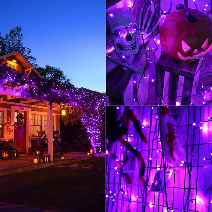 BrizLabs Purple Halloween Lights, 2 Pack 78.74ft 240 LED Halloween String Lights, Plug in Purple Mini Tree Light Connectable, 8 Modes Outdoor Holiday Lighting Waterproof for Tree Home Yard Patio Decor
