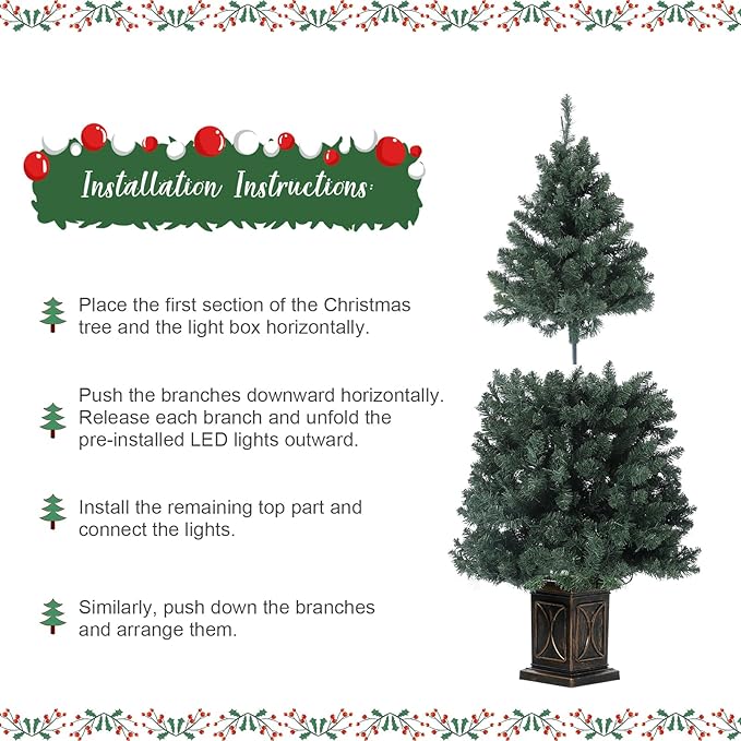 GarveeHome 4.5ft Green Christmas Tree, Pre-Lit Artificial Potted Xmas Tree with 300 Led Lights, 8 Lighting Modes, Black Base Design, Dense Branch Realistic Home Party Decoration w/Easy Assembly,1 PC