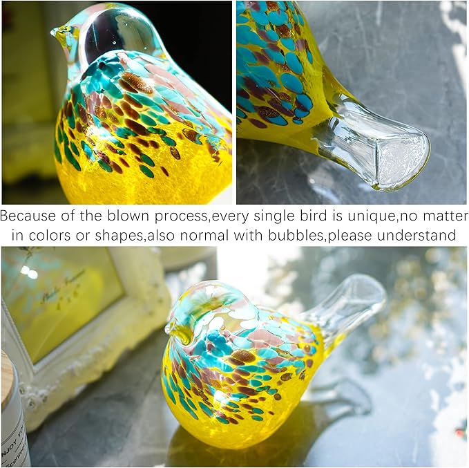 QFkris Blown Glass Bird Figurines Collectibles, Multi-Colored Bird Statue for Home Decor, Crystal Animal Paperweight Gift for Bird Lovers