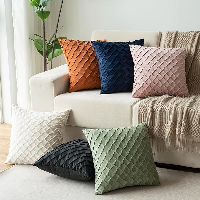 Velvet Decorative Throw Pillow Covers Set of 2, 18x18 Inch Soft Modern Weave Cushion Case, Farmhouse Home Decor Pillowcase for Sofa Living Room Couch Bed Orange