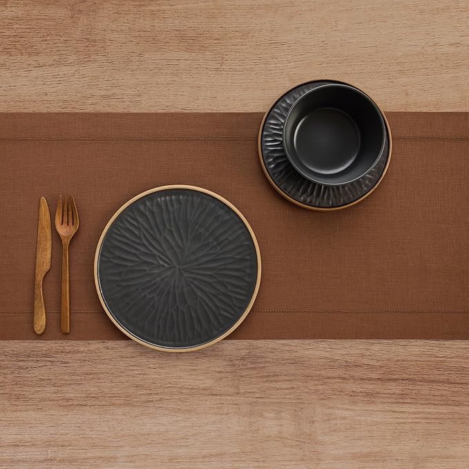 Solino Home Linen Brown Table Runner 108 Inches Long - 100% Pure Linen 14 x 108 Inch Table Runner for Fall, Autumn, Thanksgiving - Classic Hemstitch