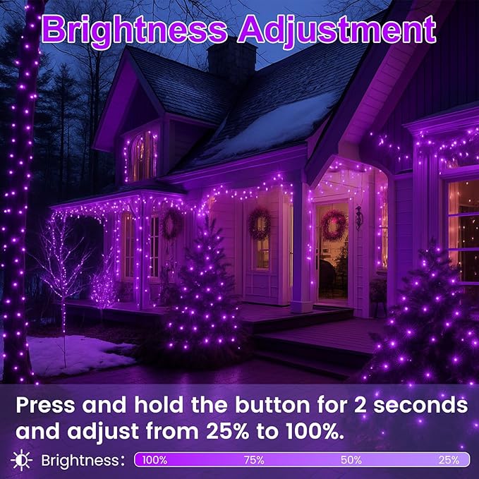 SANJICHA Purple Extra-Long 66FT 200 LED Halloween Lights for Indoor/Outdoor, Super Bright 8 Lighting Modes Plug in String Lights for Halloween Decorations Bedroom Party Garden Patio Tree (Purple)