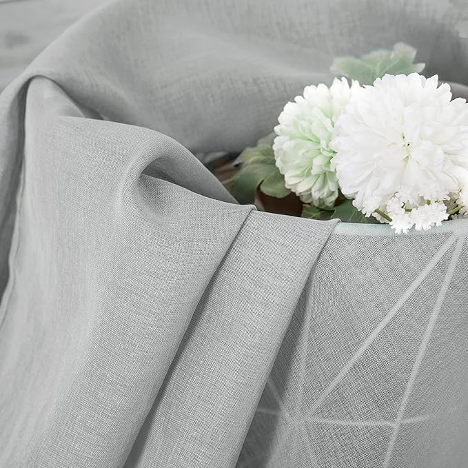 Tollpiz Short Sheer Tier Curtains Linen Textured Half Kitchen Curtain Sheers Light Filtering Rod Pocket Voile Small Curtain for Bathroom, 25 x 24 inches Long, Silver Grey, Set of 2 Panels