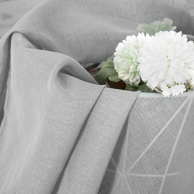 Tollpiz Short Sheer Curtains Linen Textured Living Room Curtain Sheers Light Filtering Rod Pocket Voile Curtains for Bedroom, 42 x 45 inches Long, Silver Grey, Set of 2 Panels