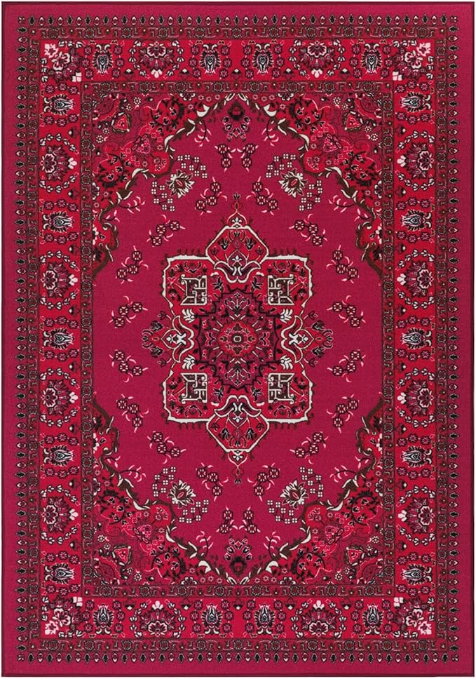 Antep Rugs Alfombras Oriental Traditional 4x6 Non-Skid (Non-Slip) Low Profile Pile Rubber Backing Indoor Area Rugs (Pink, 4' x 5'8")