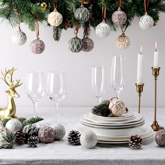 Syhood 24 Pcs Neutral Textured Christmas Ball Ornaments 2.4 Inch Vintage Xmas Tree Decorations Rustic Distressed Xmas Baubles Antique Farmhouse Modern Christmas Decor for Tree Home (Neutral)