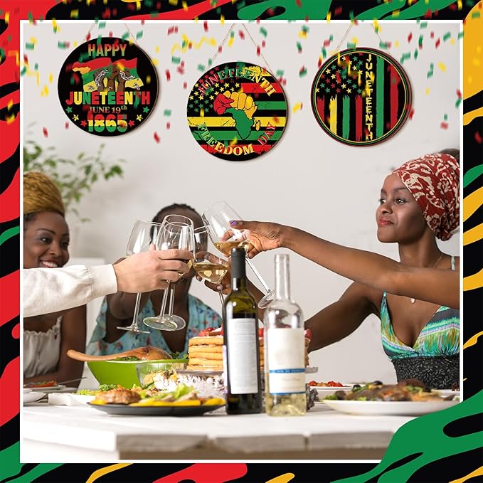3 Pcs Juneteenth Decoration 12 Inch Juneteenth Wooden Door Sign Africa America Outdoor Decoration June 19th Freedom Memorial Independence Day Hanging Ornament Plaque for Home Front Door Holiday Decor