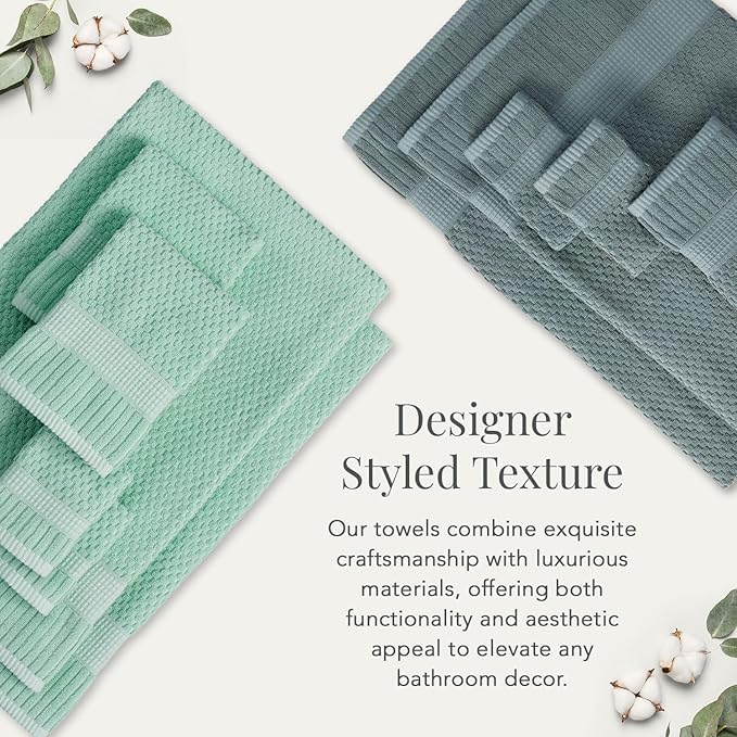 NY Loft 100% Cotton Hand Towel 6 Pack | Super Soft & Absorbent Quick-Dry Hand Towels 16" x 28" |Textured and Durable Cotton | Trinity Collection (6 Pack Hand Towel, Wasabi Green)