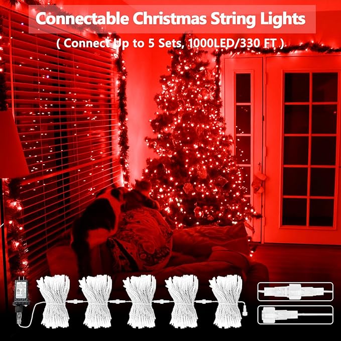 Connectable 200 LED String Lights Indoor Outdoor, 66FT Red Halloween Lights Waterproof, 13 Modes with Timer, Twinkle Fairy Lights Plug in Clear Wire for Christmas Tree, Bedroom, Halloween Decor