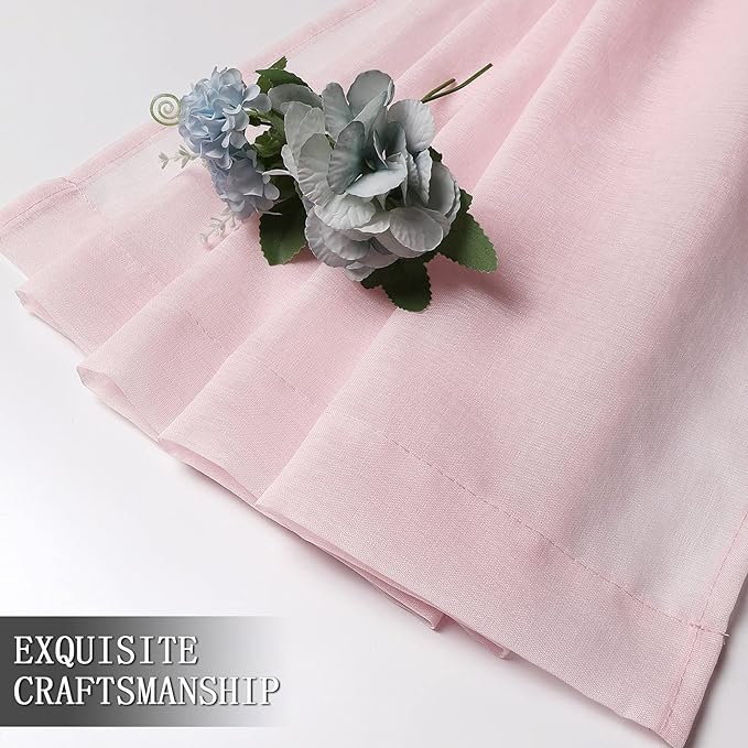 Tollpiz Sheer Curtain Linen Textured Bedroom Curtains Sheer Light Filtering Rod Pocket Voile Curtain for Living Room, 54 x 95 inches Long, Pink, Set of 2 Panels