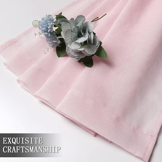 Tollpiz Sheer Tier Curtain Linen Textured Half Kitchen Curtains Sheer Light Filtering Rod Pocket Voile Small Curtains for Bathroom, 25 x 36 inches Long, Pink, Set of 2 Panels