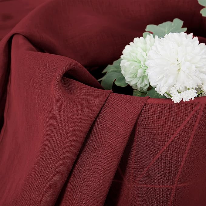Tollpiz Sheer Curtains Linen Textured Living Room Curtain Sheers Light Filtering Rod Pocket Voile Curtains for Bedroom, 42 x 63 inches Long, Burgundy Red, Set of 2 Panels