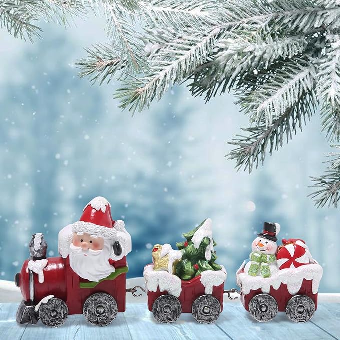 Hodao Christmas Decorations Indoor Home Decor Christmas Small Train Figurines Winter for Table Top Centerpiece Fireplace Decor Cute Christmas Train Decoration Gift (red Train)
