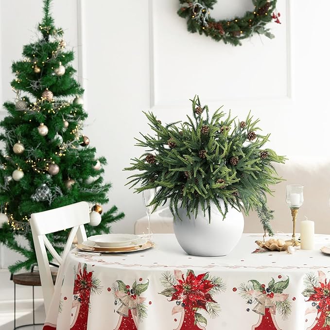 N&T NIETING 24in Christmas Norfolk Pine Stems Real Touch Artificial Norfolk Pine Branches with Pine Cones Stems Faux DIY Greenery Pine Picks for Xmas Indoor Outdoor Home Décor(18 Pcs)