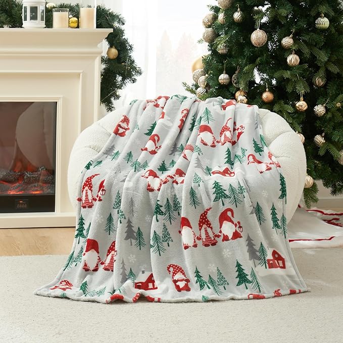 Cozy Bliss Gnome Throw Blanket Spring Blanket Warm Plush Throw Blankets,Ultra Soft Cozy Throw Blankets for Couch,Sofa and Bed(Xmas Gnome Family,60"x80")