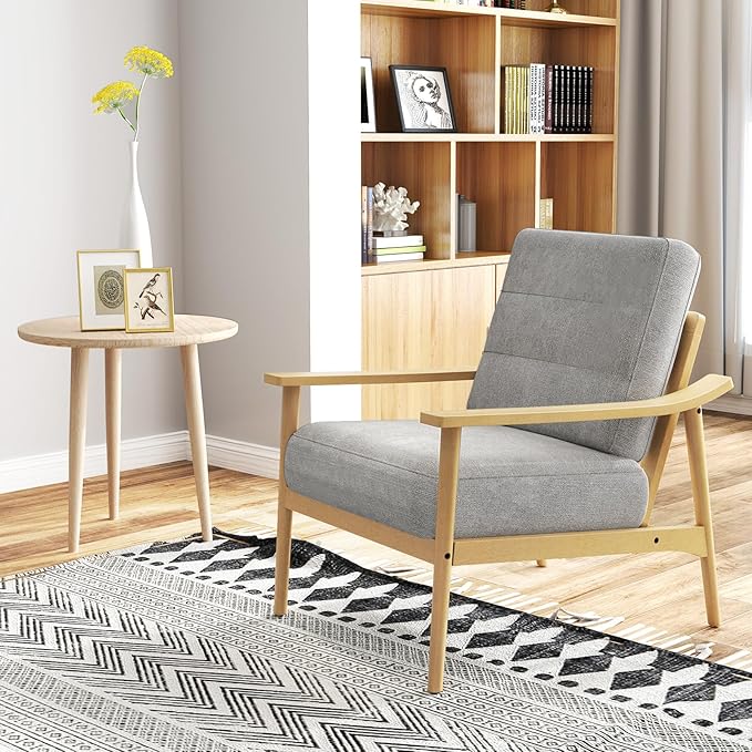 Giantex Mid Century Modern Accent Chair Set of 2, Max Load 440 LBS Upholstered Living Room Chair w/Rubber Wood Armrests & Legs, Removable Back Cushion, Comfy Reading Arm Chair for Bedroom