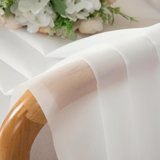 Aiyufeng Modern Sheer Window Curtains, Rod Pocket Long Curtains Translucent Drapes Semitransparent Privacy with Light Through for Bedroom/Living Room, Ivory, W40 x L96, 2 Pieces
