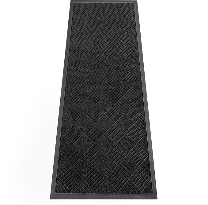 Indoor Outdoor Door Mat, 6’x 2' Doormat for Entryway, Rubber Backing Non Slip Front Door Mat Outside Entrance, Super Absorbent Commercial Floor Mat for Home Office, Black